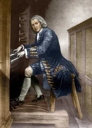 Johann Sebastian Bach tocando el órgano, c.1881